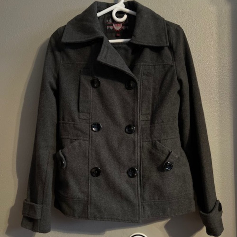 Girls YMI Polyester Gray Jacket Pea Coat  Fall or Winter Button Up Size Small